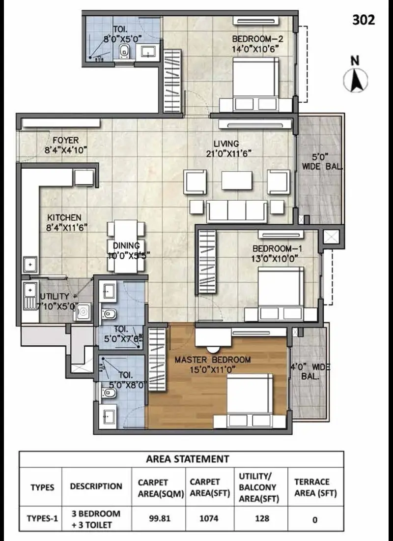 3 BHK 3 Toilet
