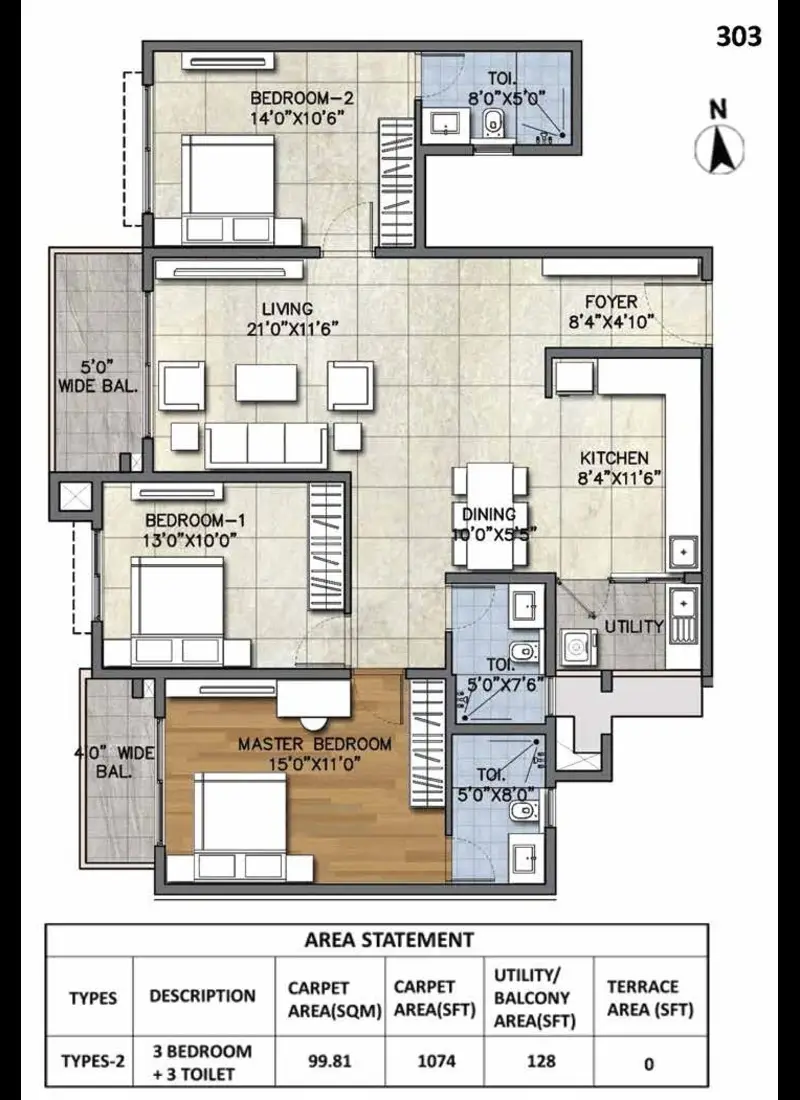 3 BHK 3 Toilet
